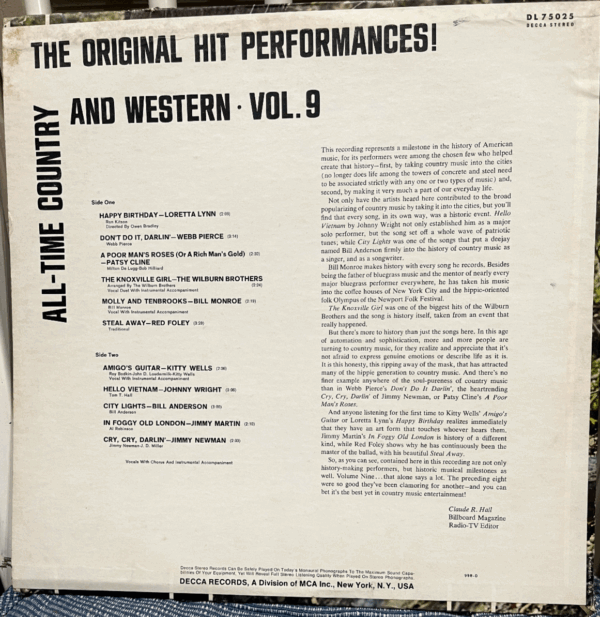 All-Time Country and Western, Vol. 9 (LP, Vinyl Record) - Image 2